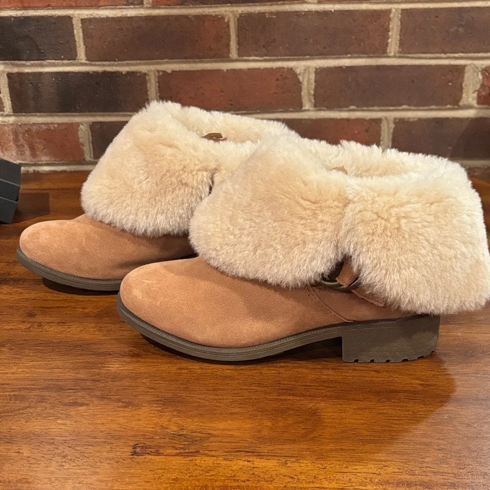 UGG Chestnut Suede Fur-Lined Ankle Boots with Buckle - Picture 11 of 16